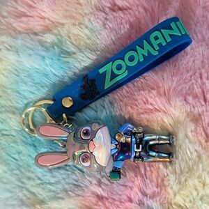 Bunny Keychain with Pink, Blue, Gray Accents